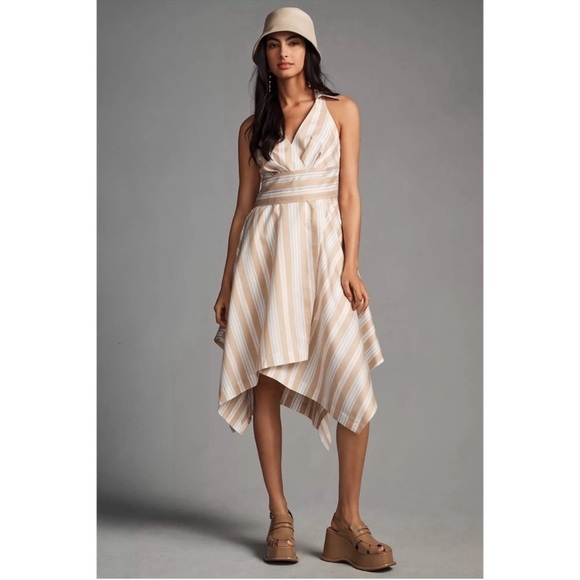 NWT! Maeve by Anthropologie Striped Handkerchief Wrap Shirt Midi Dress. Size 2. - Picture 2 of 14